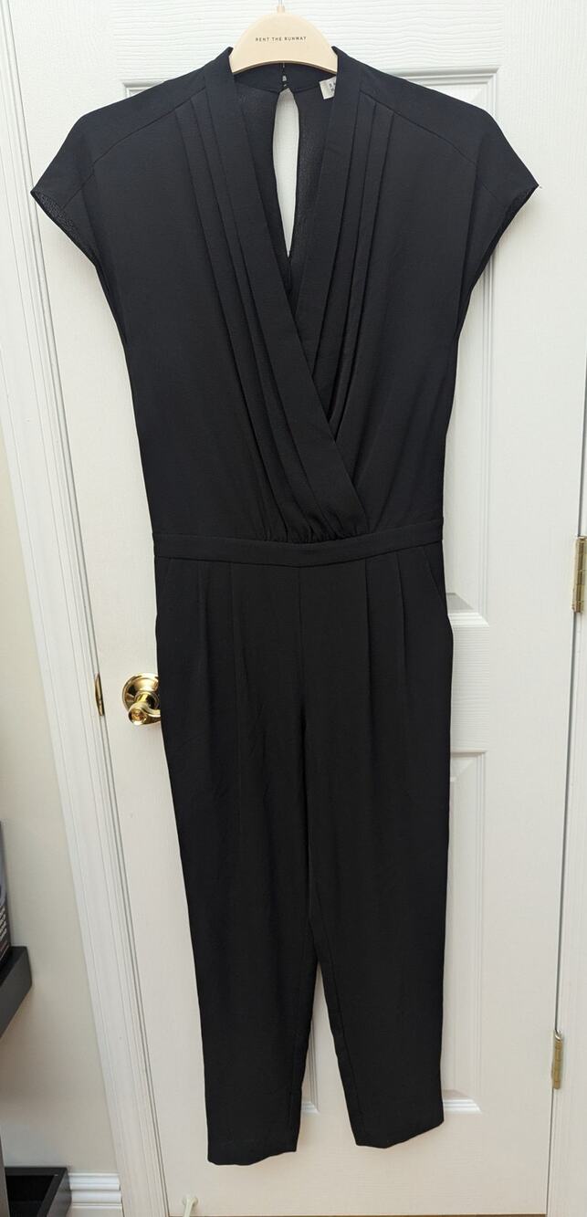 BARNEYS NY Jumpsuit Size XS NWT Draped V-Neck Keyhole Neck Black